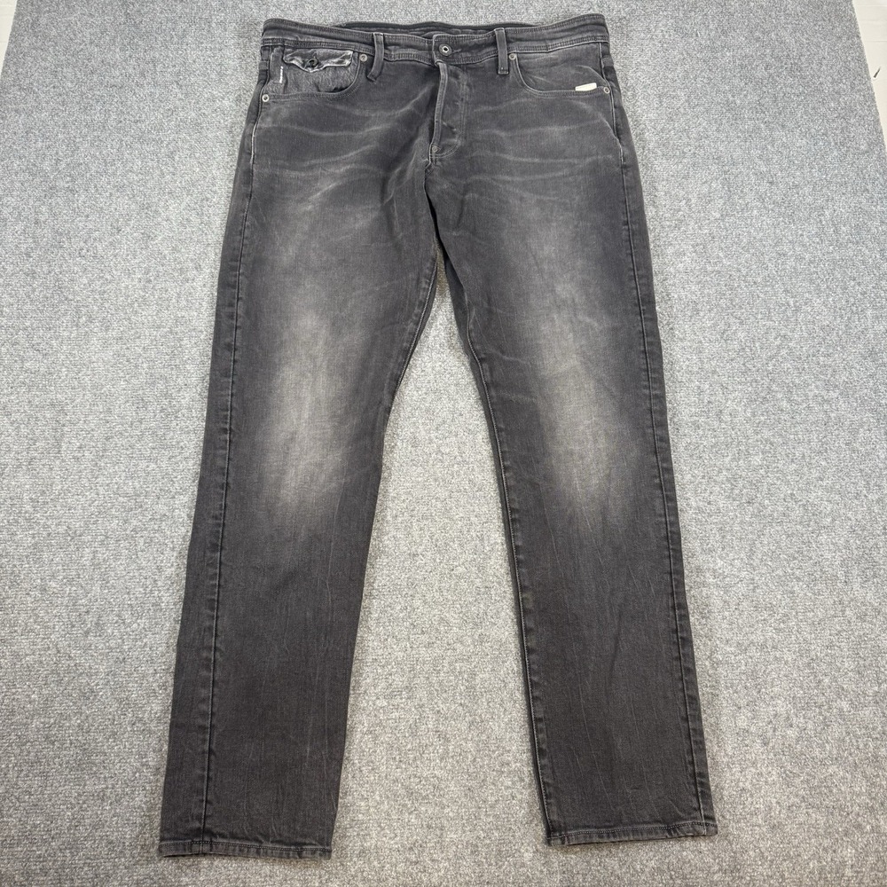 G Star‎ Raw Jeans Mens 36x34 Black Kilcot Straight Tapered Stretch Button Fly